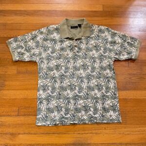 VTG 90s 00s STYLO GOLF Large Green Leaf Print Short Sleeve Collared Polo Shirt